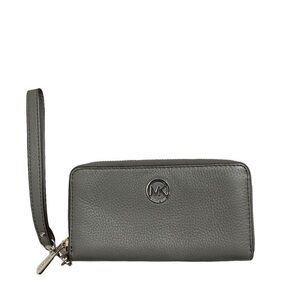 Michael Kors gray leather wristlet wallet clutch